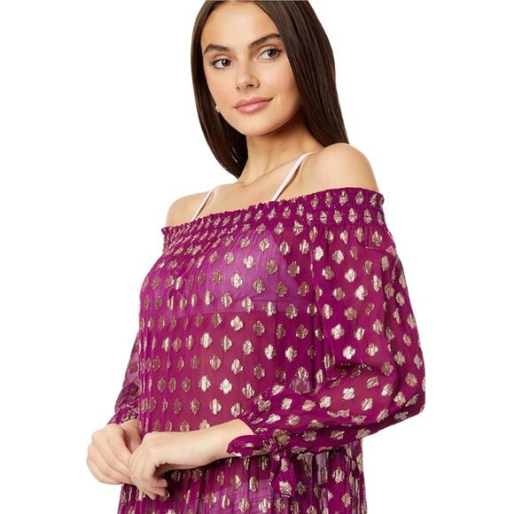 LILLY PULITZER Women's Dayla Maxi Cover-Up XL Dark Red Gold Amarena Cherry NWT - Picture 2 of 12